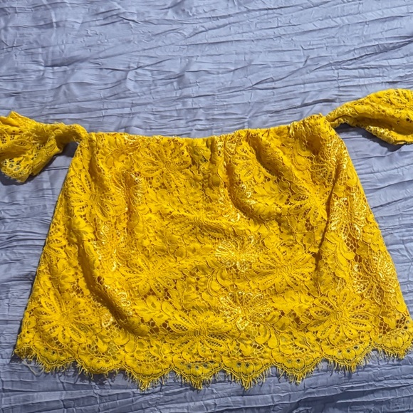 Yellow Flower Lace Off-Shoulder Top - Picture 1 of 2